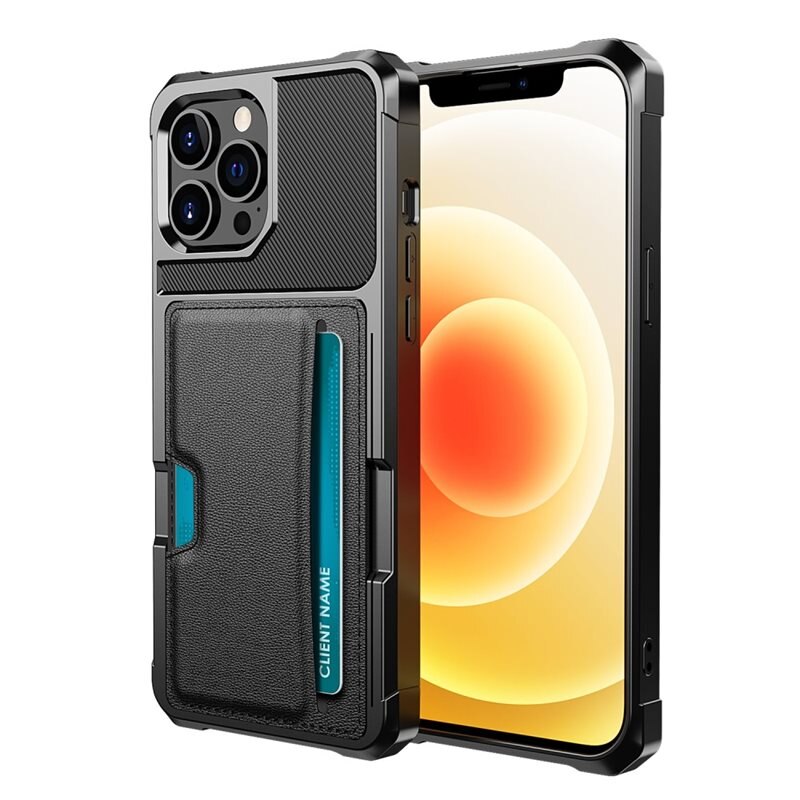 Tough Card Case iPhone 13 Pro Max musta - Korttitasku puhelimeen