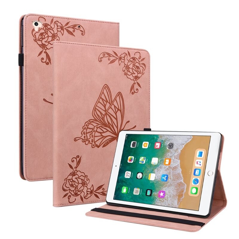 Nahkakotelo Perhonen Apple iPad 9.7 6th Gen (2018) Vaaleanpunainen