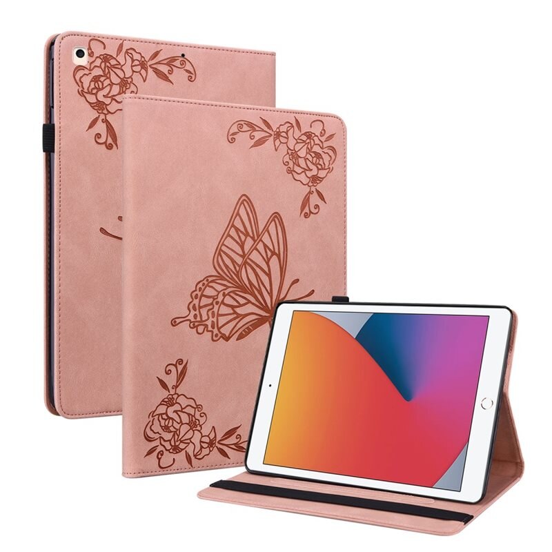 Nahkakotelo Perhonen Apple iPad 10.2 9th Gen (2021) Vaaleanpunainen