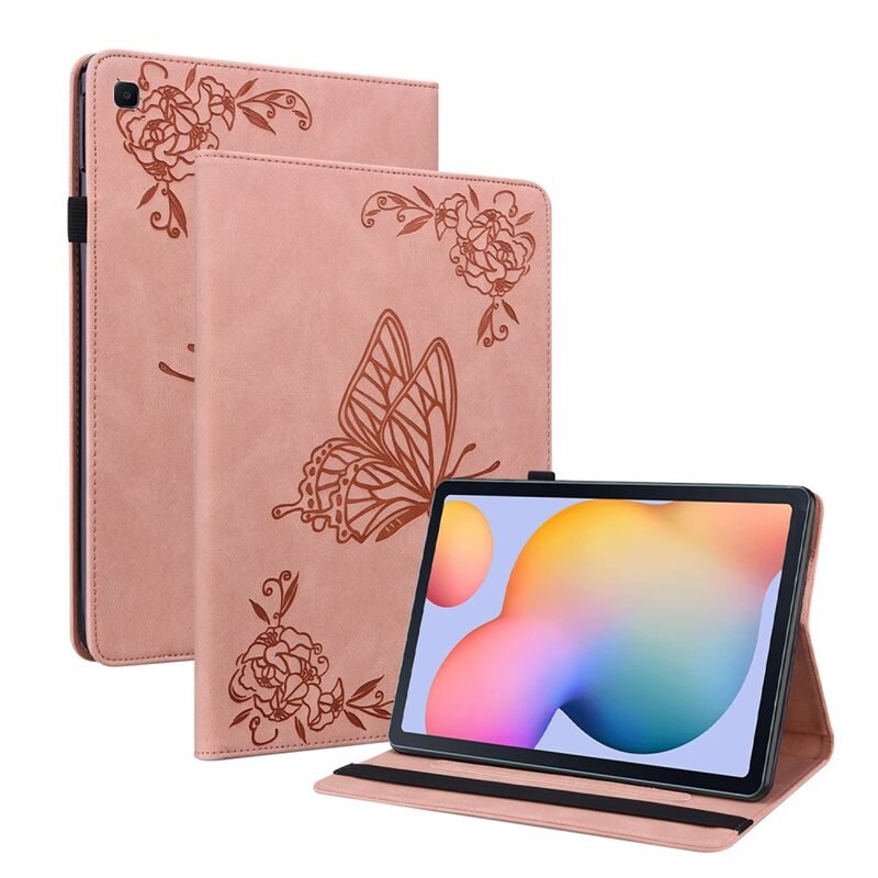 Nahkakotelo Perhonen Samsung Galaxy Tab S6 Lite Vaaleanpunainen