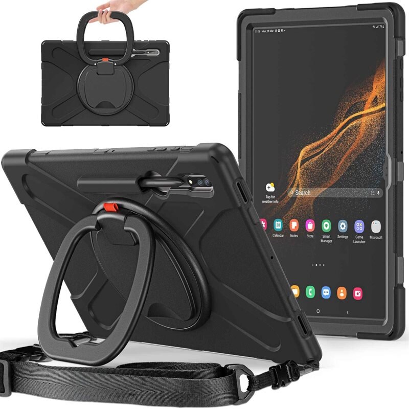 Tukitelineellä varustettu hybridikuori olkahihnalla Samsung Galaxy Tab S10 Ultra musta