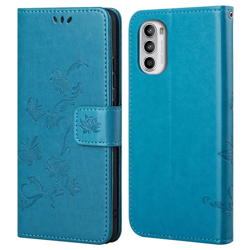 Nahkakotelo Perhonen Motorola Moto E32 Sininen