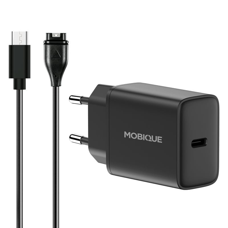 Täydellinen laturi Garmin Forerunner 255S johto ja seinälaturi 20W Musta