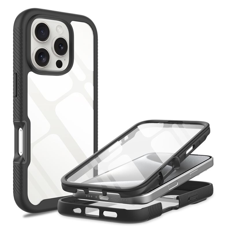 Mobique Full Protection Case iPhone 16 Pro Max Musta/läpinäkyvä