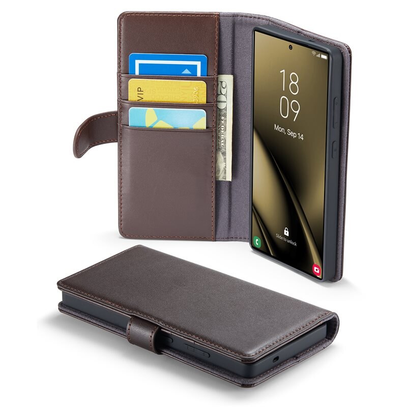 Mobique Aito Nahkakotelo Samsung Galaxy S25 Ultra Ruskea