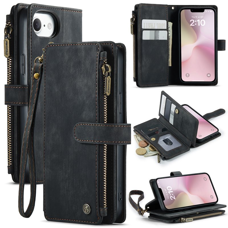 CaseMe Zipper Wallet iPhone 17e Musta