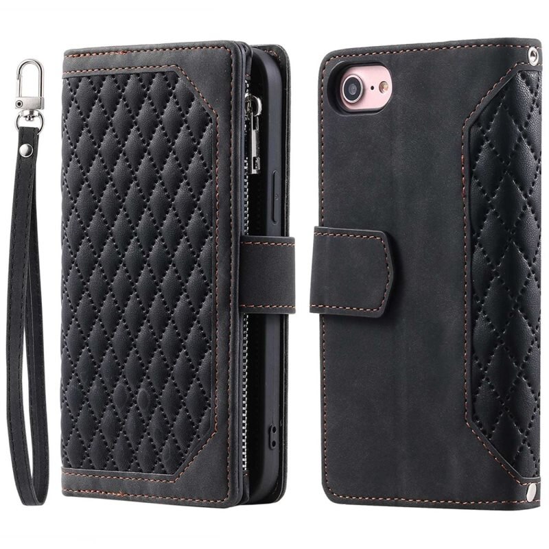 Lompakkolaukku iPhone SE 2020 Quilted Musta