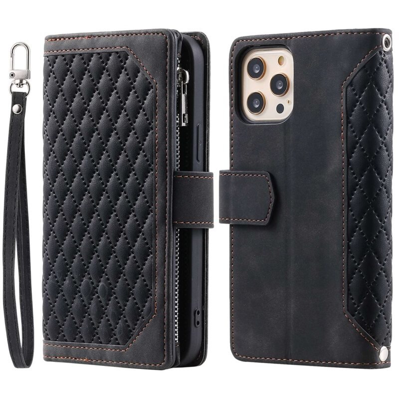 Lompakkolaukku iPhone 12/iPhone 12 Pro Quilted Musta