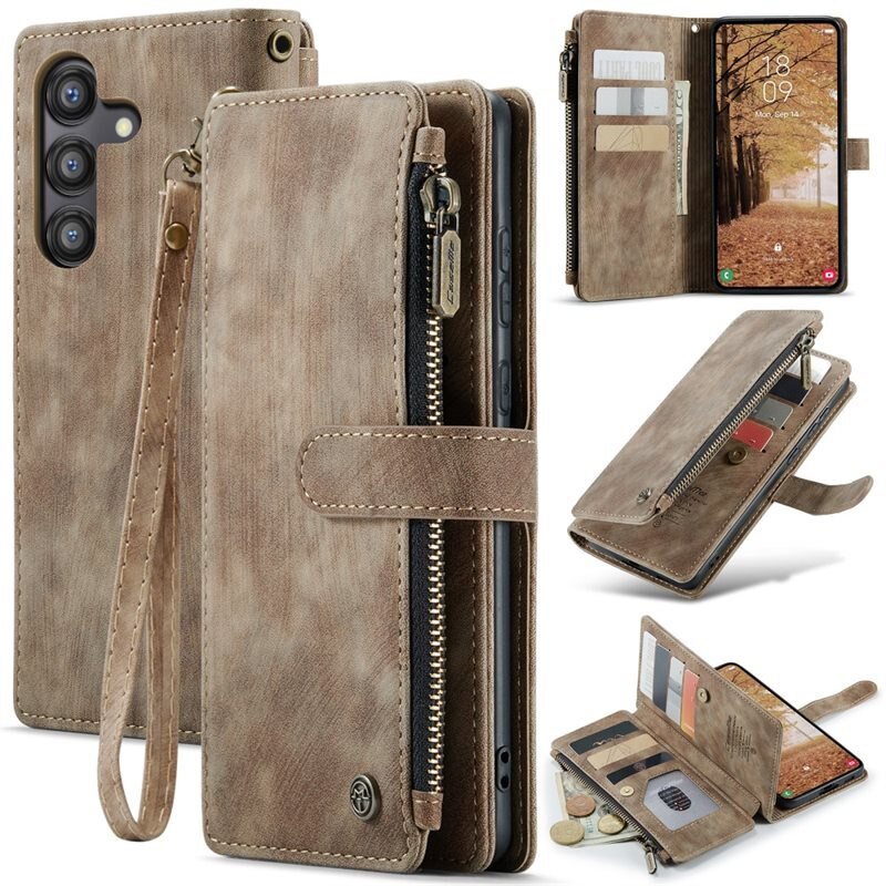 CaseMe Zipper Wallet Samsung Galaxy A55 Ruskea