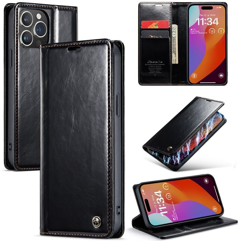 CaseMe Leather Wallet iPhone 16 Pro Max musta