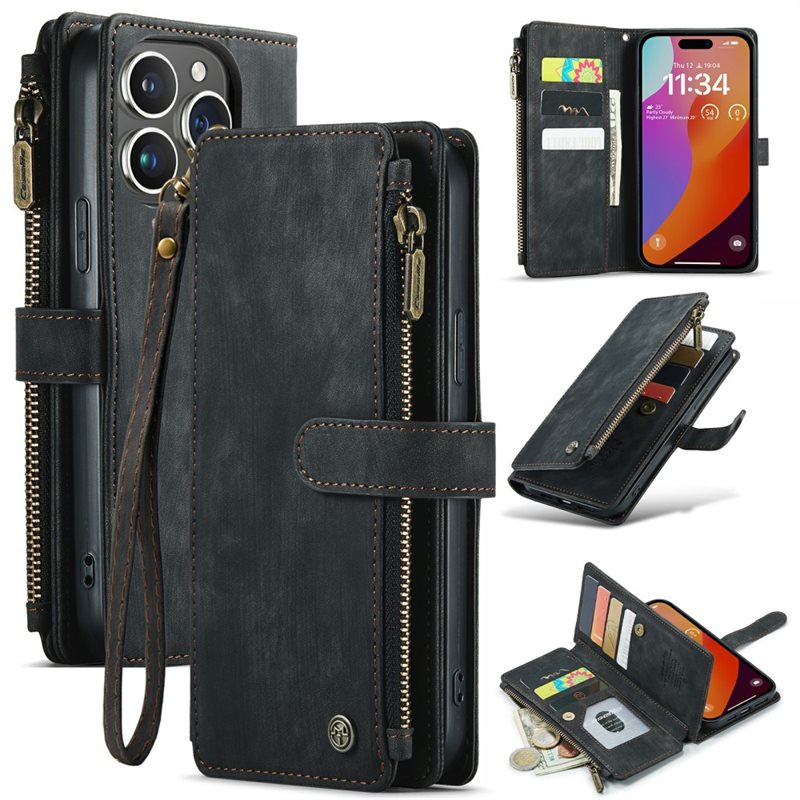 CaseMe Zipper Wallet iPhone 16 Pro Max Musta