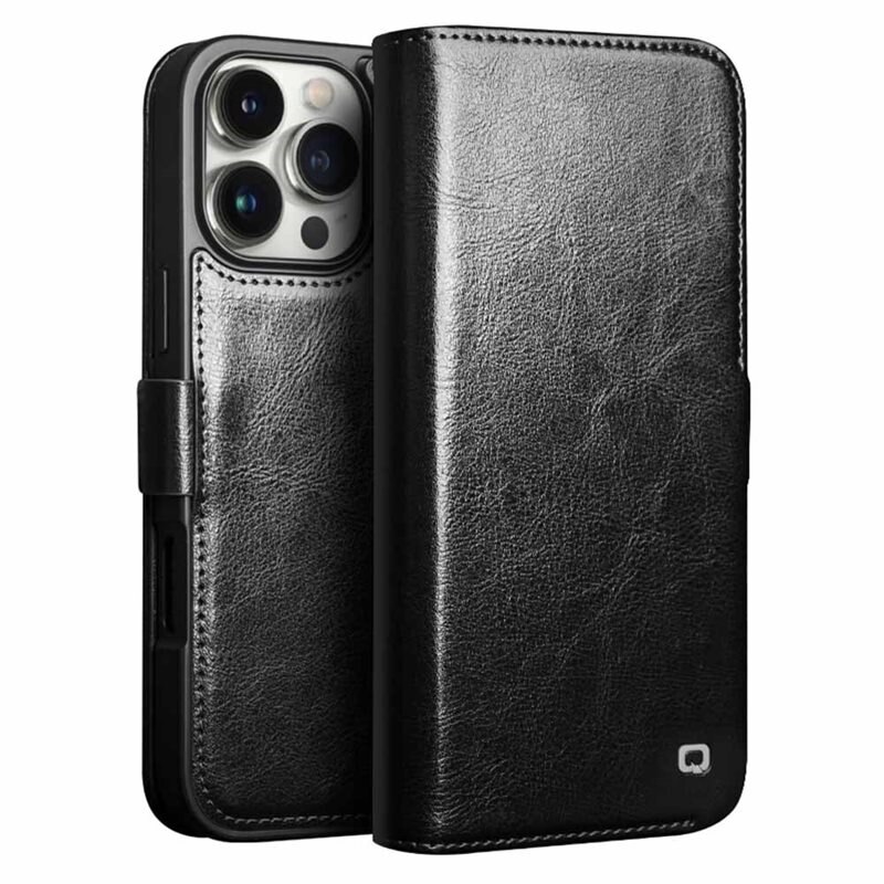 Qialino Leather Wallet Case iPhone 16 Pro Max Black
