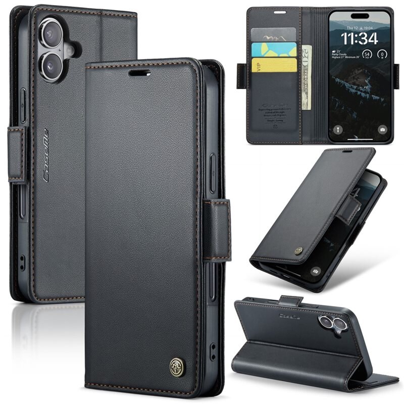 CaseMe RFID Slim Lompakkokotelo iPhone 16 Plus Musta