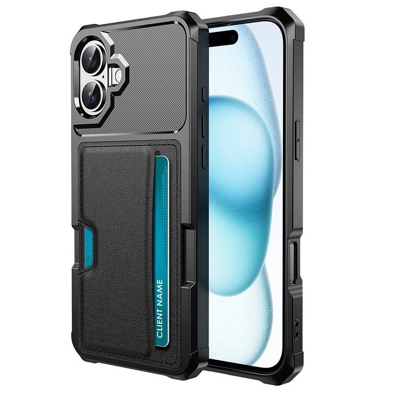 Tough Card Case iPhone 16 musta - Korttitasku puhelimeen