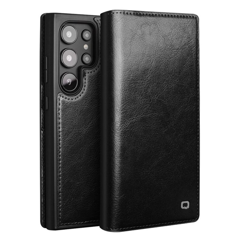 Qialino Leather Wallet Case Samsung Galaxy S25 Ultra Black