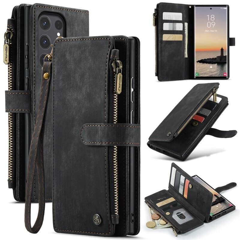 CaseMe Zipper Wallet Samsung Galaxy S25 Ultra Musta