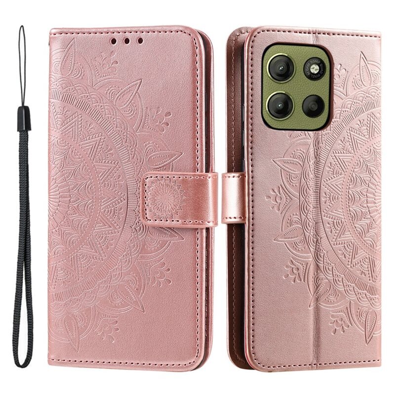 Nahkakotelo Mandala Motorola Moto G15 ruusukulta