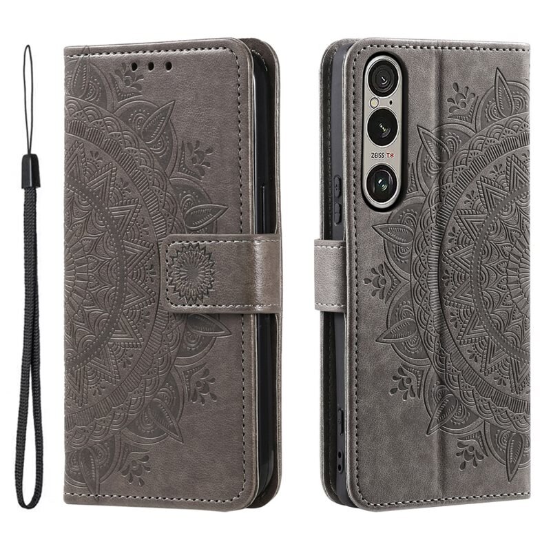 Nahkakotelo Mandala Sony Xperia 1 VII Harmaa