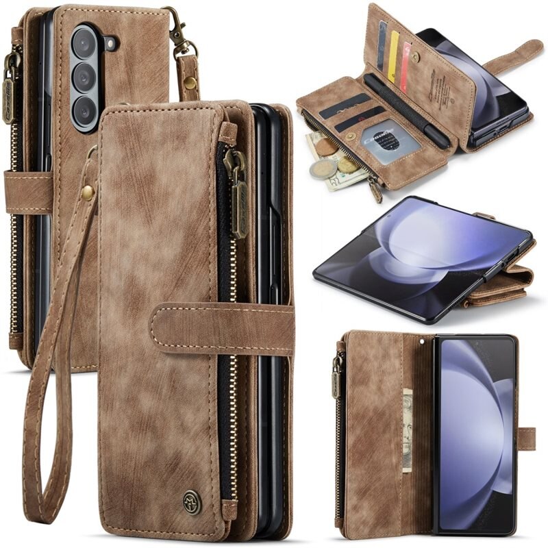 CaseMe Zipper Wallet Samsung Galaxy Z Fold 5 ruskea