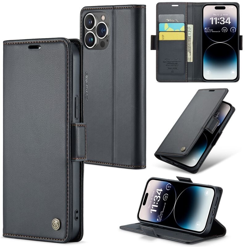 CaseMe RFID Slim Lompakkokotelo iPhone 15 Pro Musta