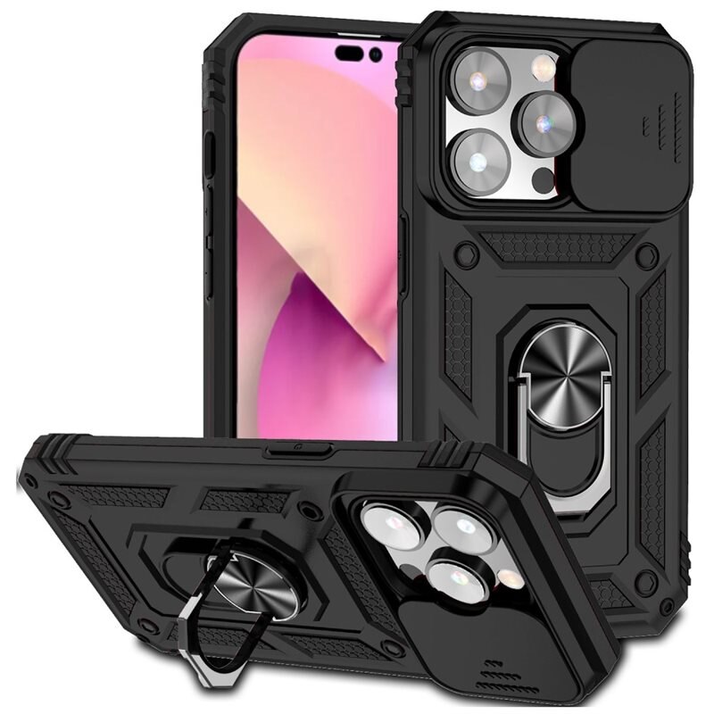 Hybridikuori Ring + Kamerasuojalla iPhone 15 Pro Max Musta