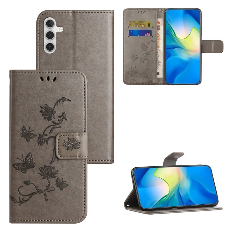 Nahkakotelo Perhonen Samsung Galaxy S25 Harmaa