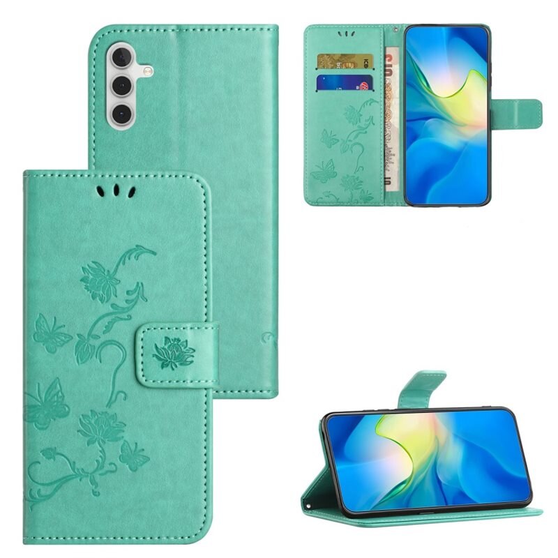 Nahkakotelo Perhonen Samsung Galaxy A35 Vihreä