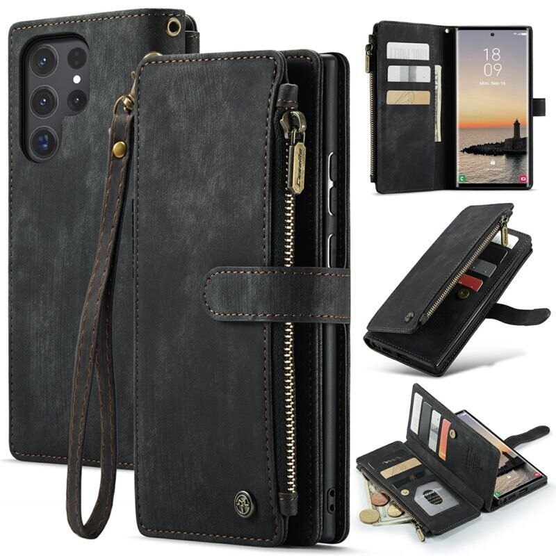 CaseMe Zipper Wallet Samsung Galaxy S24 Ultra Musta