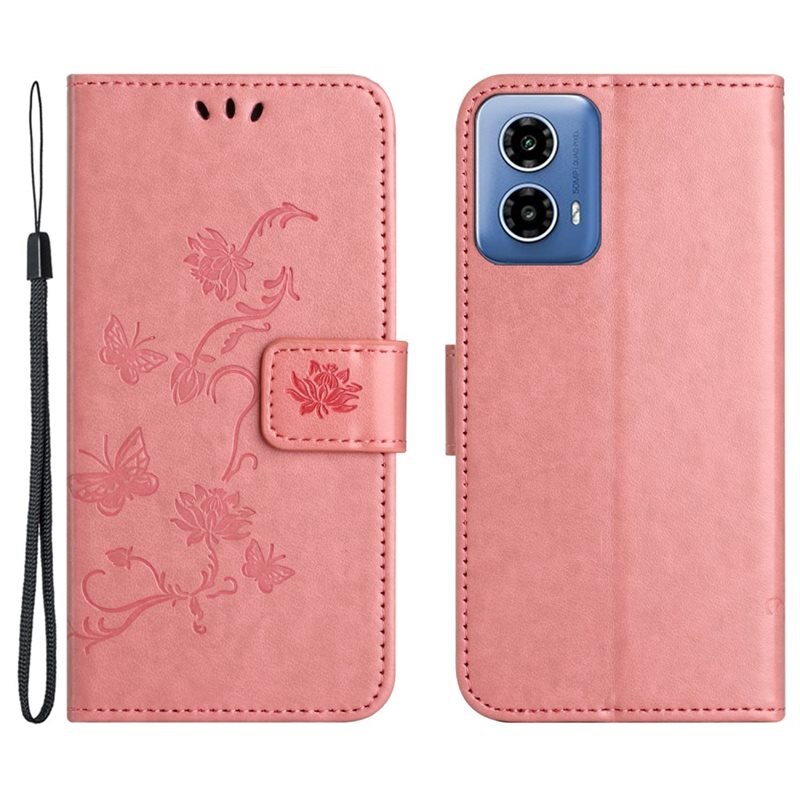 Nahkakotelo Perhonen Motorola Moto G24 Power Vaaleanpunainen