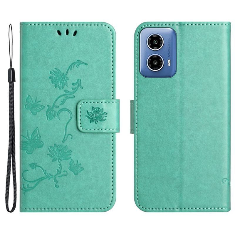 Nahkakotelo Perhonen Motorola Moto E14 Vihreä