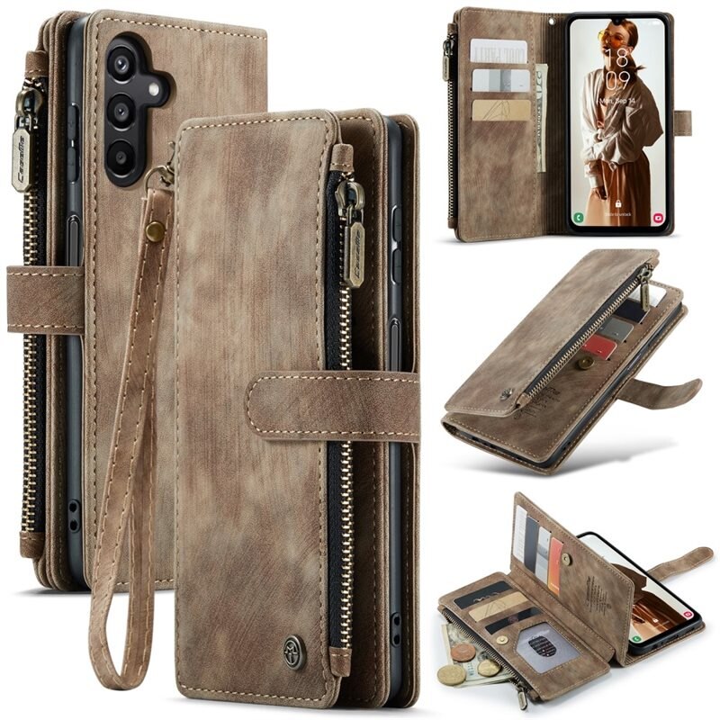 CaseMe Zipper Wallet Samsung Galaxy A15 Ruskea