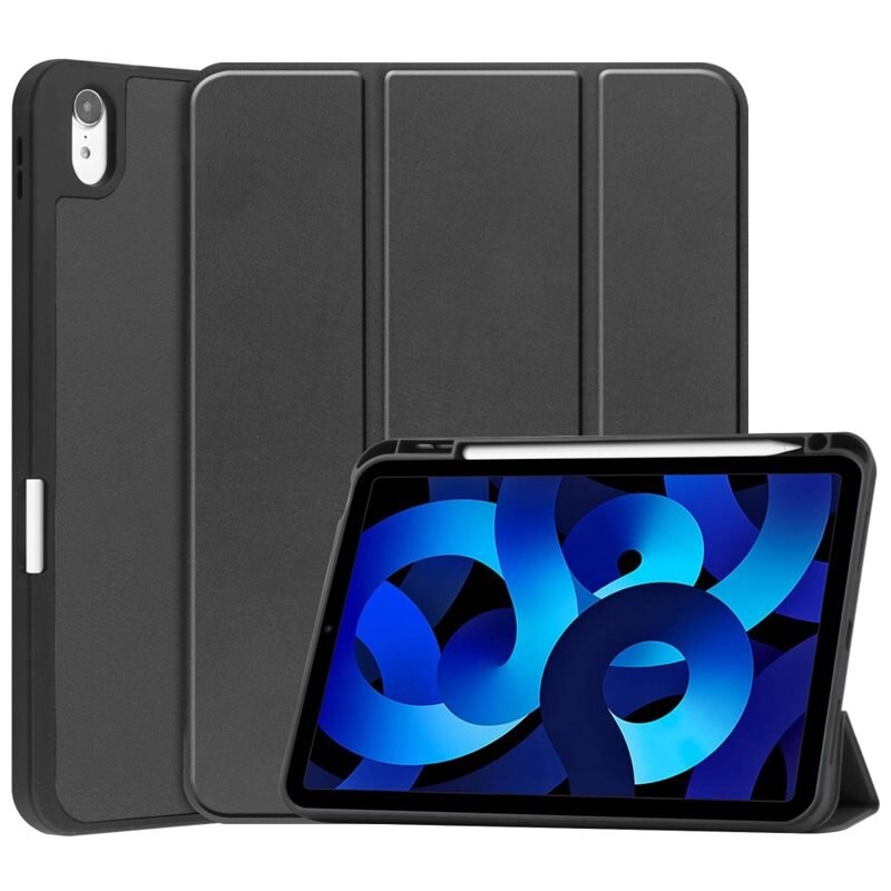 Apple iPad 10.9 10th Gen (2022) Kotelo Tri-fold Kynäpidikkeellä Musta