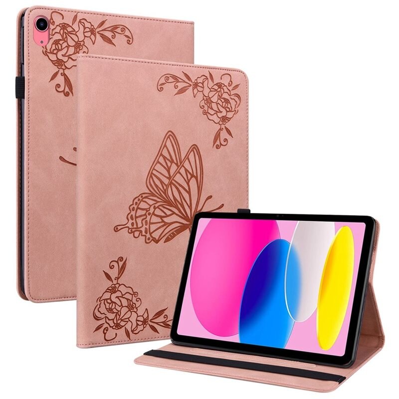 Nahkakotelo Perhonen Apple iPad 11 11th Gen (2025) Vaaleanpunainen