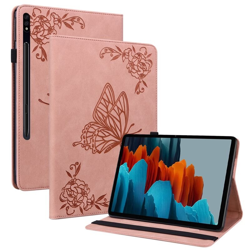 Nahkakotelo Perhonen Samsung Galaxy Tab S9 Vaaleanpunainen