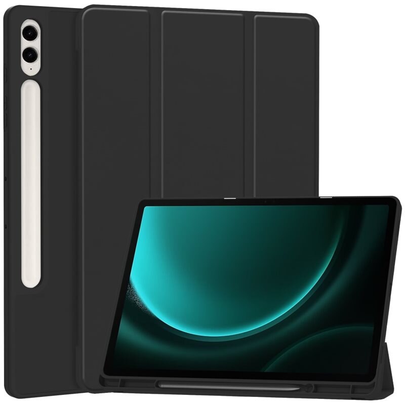 Samsung Galaxy Tab S9 FE Plus Kotelo Tri-fold Kynäpidikkeellä Musta
