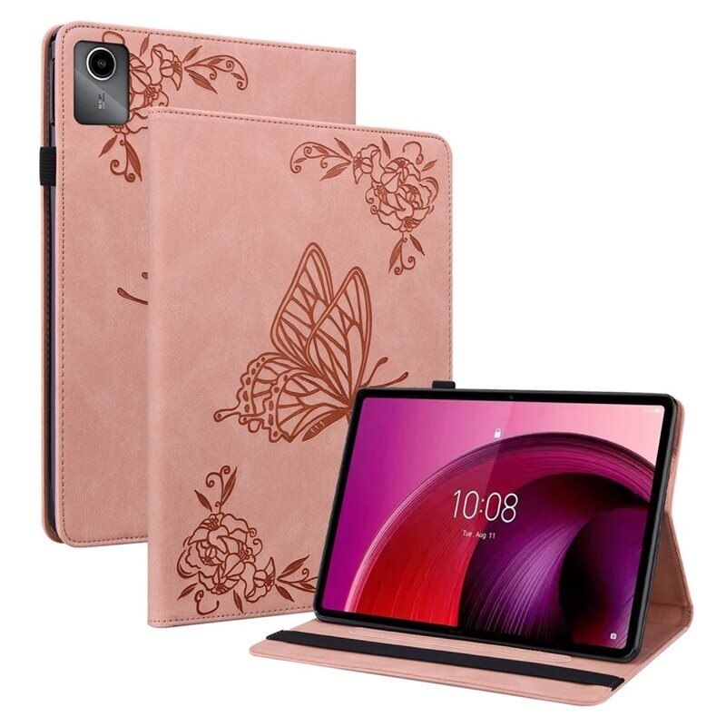 Nahkakotelo Perhonen Lenovo Tab M11 Vaaleanpunainen