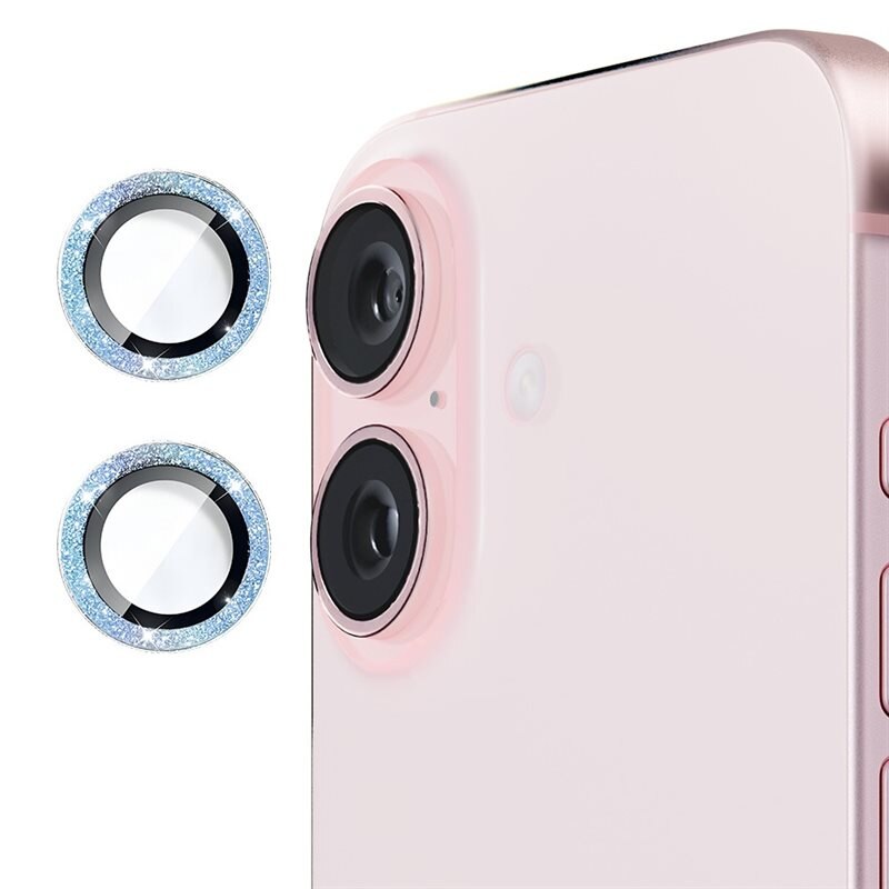 Hat Prince Glitter Linssinsuojus lasi+alumiiniseos iPhone 16 Plus vaaleansininen