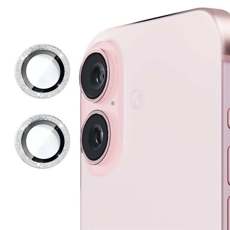 Hat Prince Glitter Linssinsuojus lasi+alumiiniseos iPhone 16 Plus hopea