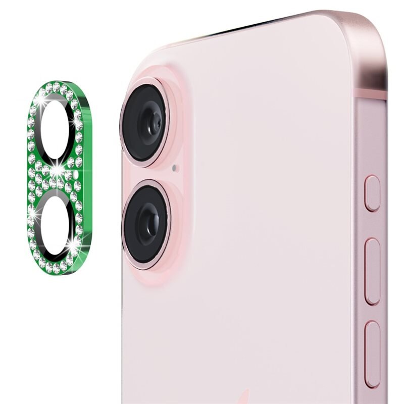 Hat Prince Glitter Panssarilasi Takakameroille alumiiniseos iPhone 16 Plus vihreä