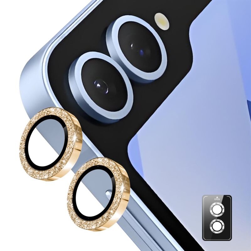 Hat Prince Glitter Linssinsuojus lasi+alumiiniseos Samsung Galaxy Z Flip 7 Kulta