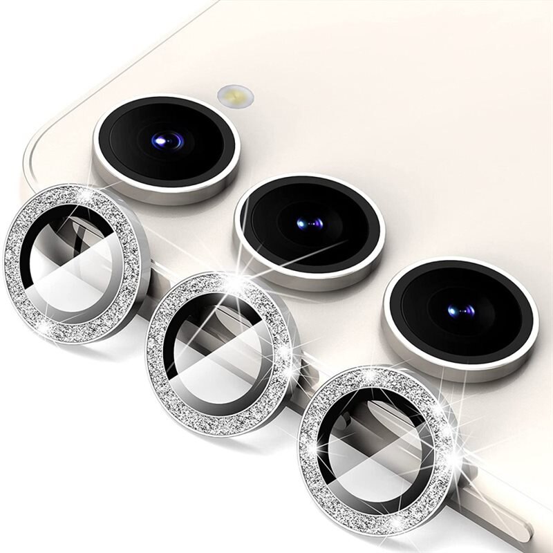 Hat Prince Glitter Linssinsuojus lasi+alumiiniseos Samsung Galaxy S23/S23 Plus hopea