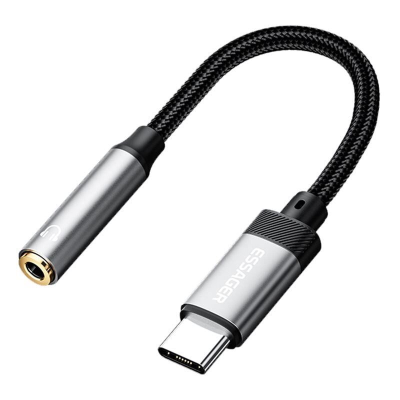 Essager USB-C Kuulokeadapteri USB-C - 3,5mm DAC musta