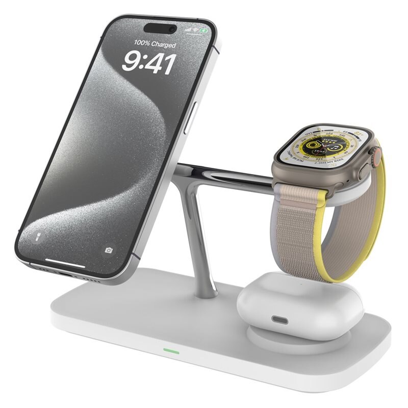 3-in-1 Qi2 MagSafe Langaton Latausasema valkoinen