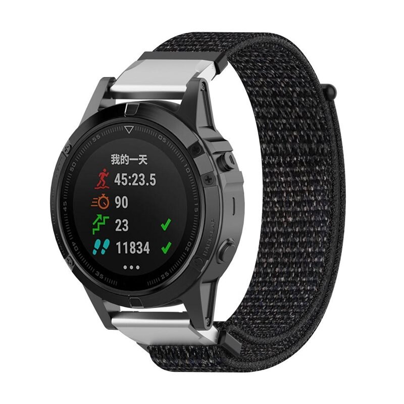 Nailonranneke Garmin Fenix 5/Fenix 6 Pro/Fenix 7/Fenix 6/Fenix 5 Plus Musta