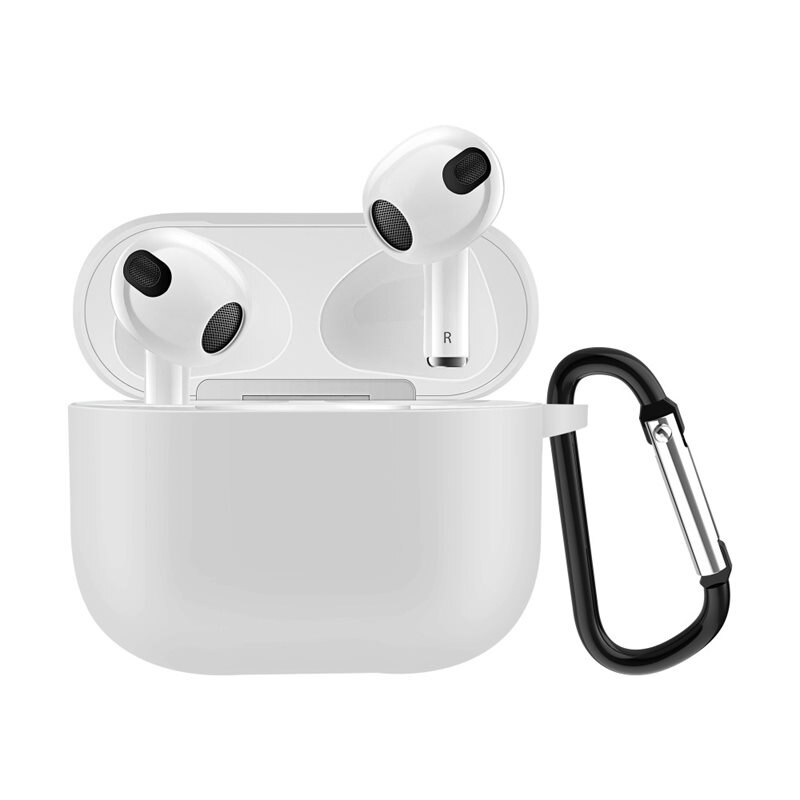 Silikonikotelo karabiinilla Apple AirPods 3 valkoinen