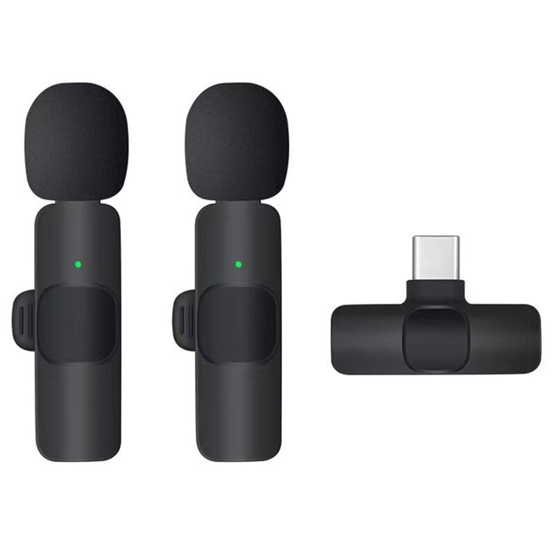 2 langatonta mikrofonia USB-C-vastaanottimella musta