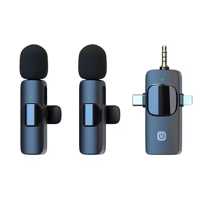 2 langatonta mikrofonia USB-C / Lightning -vastaanottimella musta