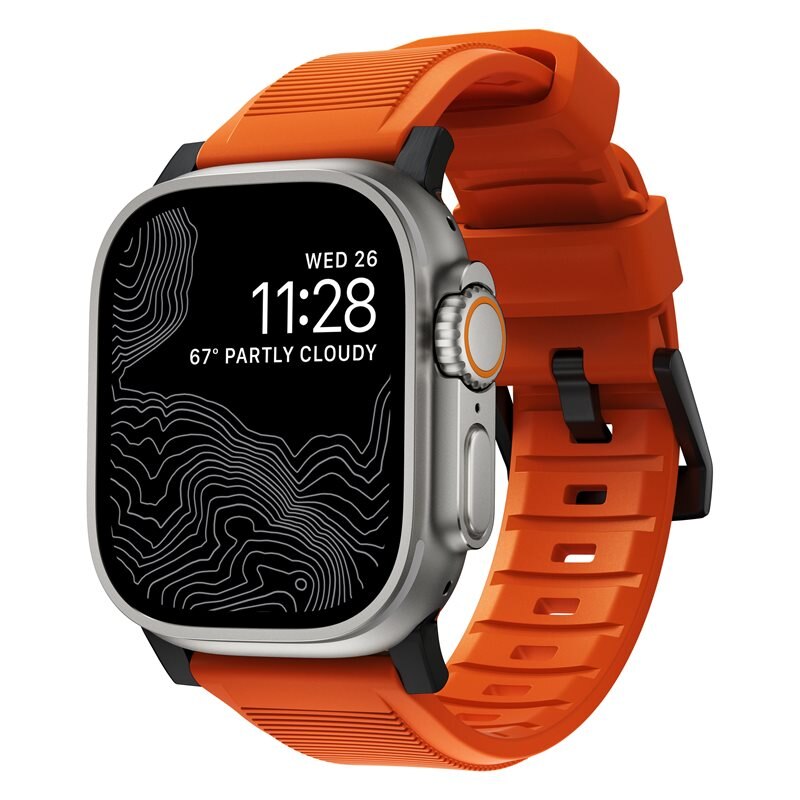 Nomad Apple Watch Ultra 49mm Rugged Band Ultra Orange (Black Hardware) - Ranneke
