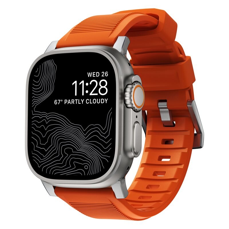 Nomad Apple Watch 45mm Series 7 Rugged Band Ultra Orange (Silver Hardware) - Ranneke