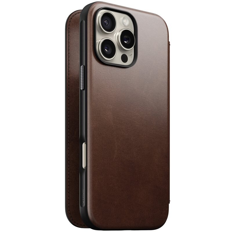 Nomad iPhone 16 Pro Max Modern Horween Leather Folio MagSafe Rustic Brown - Suojakuori